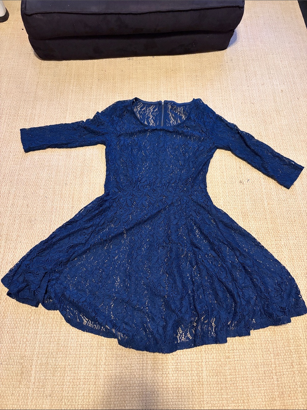 Lace Fit-and-Flare Midi Dress in Navy